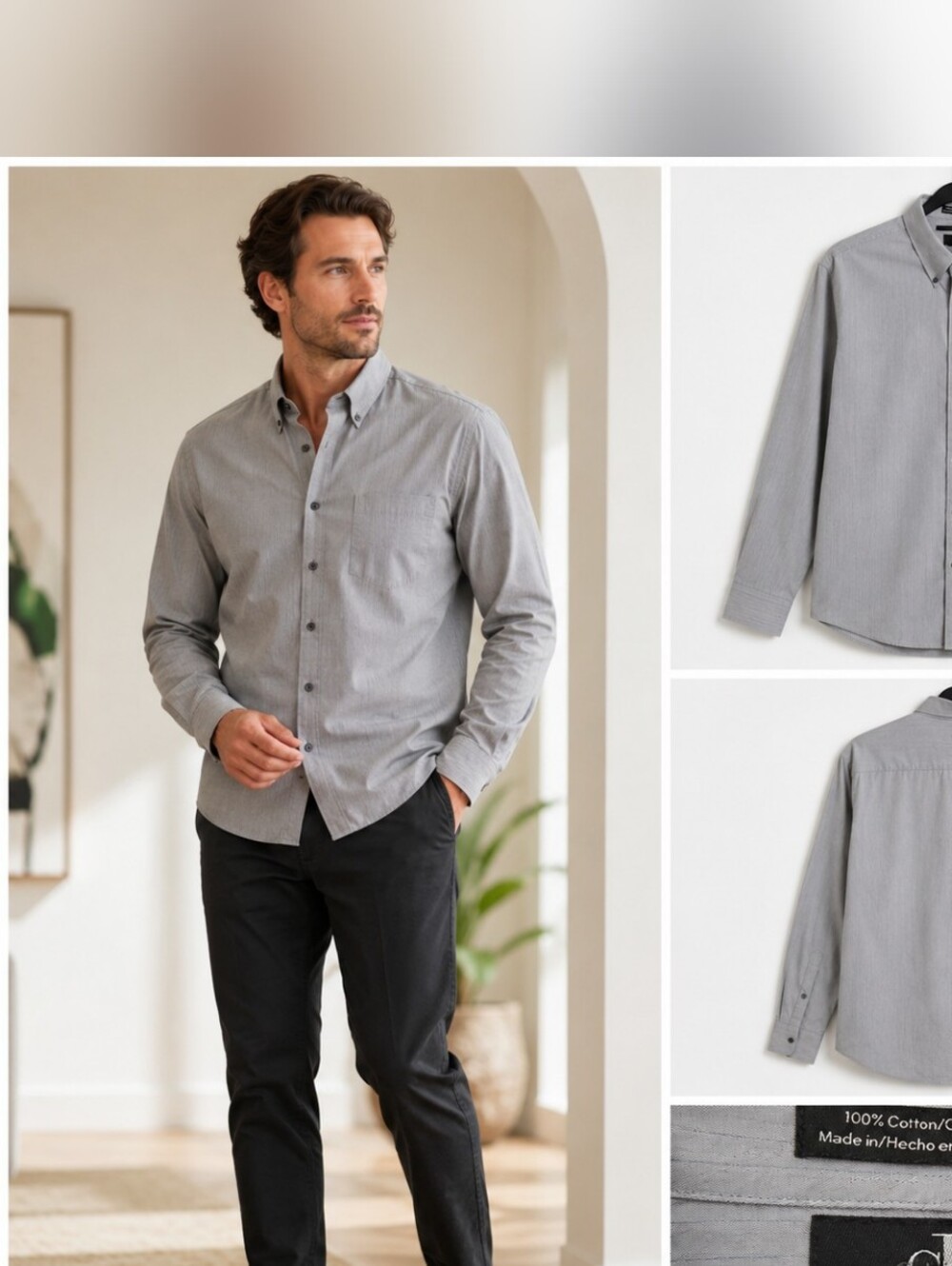 Calvin Klein Men's Gray Button-Down Shirt 32/33